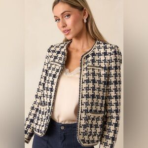 Moulian women’s cream/blue tweed formal career blazer sz L/XL